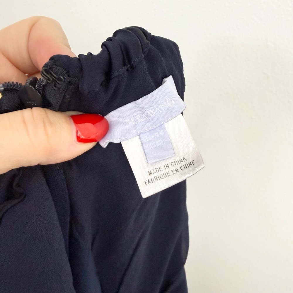 Vintage Vera Wang Navy Silk‎ Blend Tie Front Slip Dress S - Picture 5 of 7